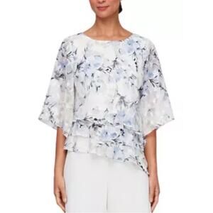 Alex Evenings  Women's 3/4 Sleeve Printed Blouse Asymmetric Triple Tier Hem 3X